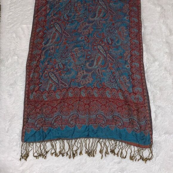 Vintage Paisley Large Wrap Scarf With Fringe - Picture 1 of 13